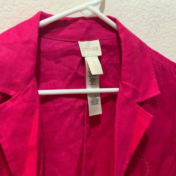 Chicos Sz 1(M 8) Open Jacket Blazer Coat LINEN Floral Raspberry Pink - Picture 3 of 12